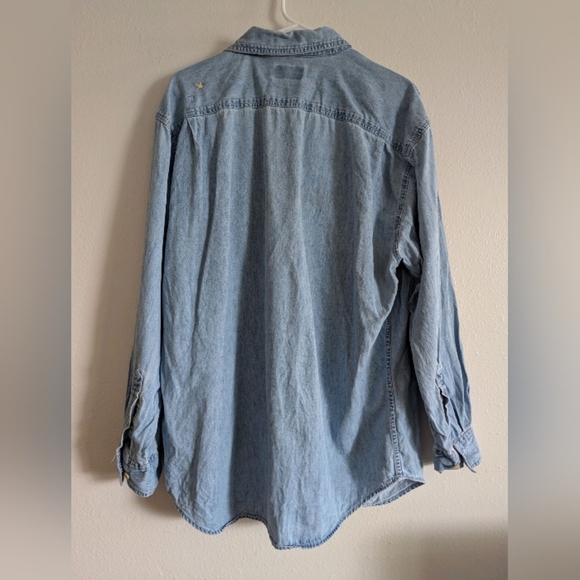 Basic Editions Denim Button Down Shirt Women's Sz Medium Angel Embroidery Cotton - Picture 10 of 11